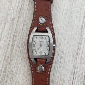 Brown leather Fossil watch.